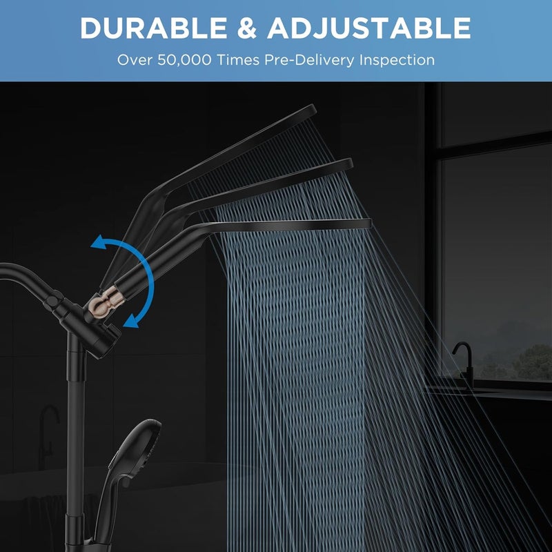 MakeFit Dual Handheld Shower Head Combo, 2-in-1 Rain Shower Heads System 8 Inch Rainfall Shower Head and 10 Modes High Pressure Hand Held Showerhead with Built-in Power Wash - Image 2